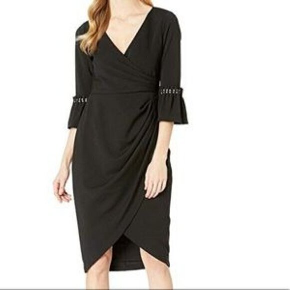Adrianna Papell Womens 8 Pearl Sleeve Crepe Cocktail Dress NWT - Picture 1 of 16